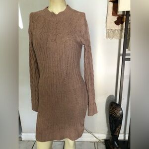 Almost Famous Brown Cable Knit Sweater Dress Size Large